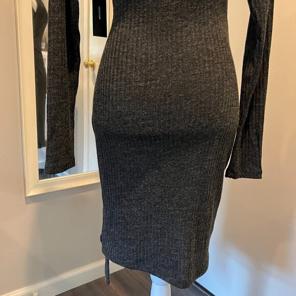 NWT Lulus Charcoal Grey Ribbed Long Sleeve wrap dress, Size Medium - Picture 8 of 15